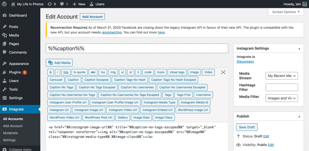 Intagrate account reconnection to Instagram API